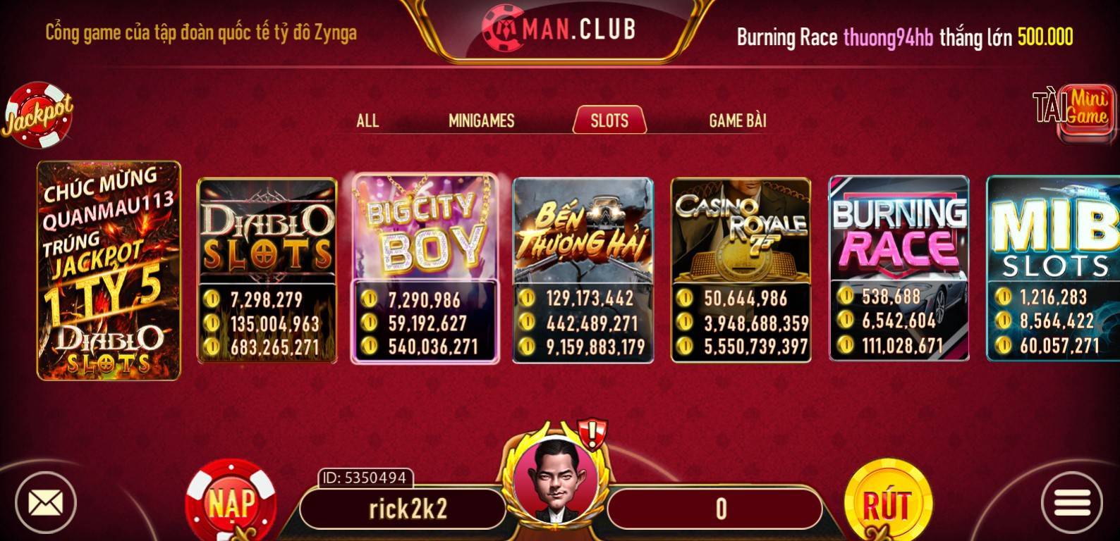 Game Slots tại Man Club